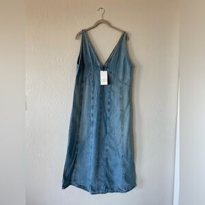 Zara denim dress knee length v-neck back New with tags